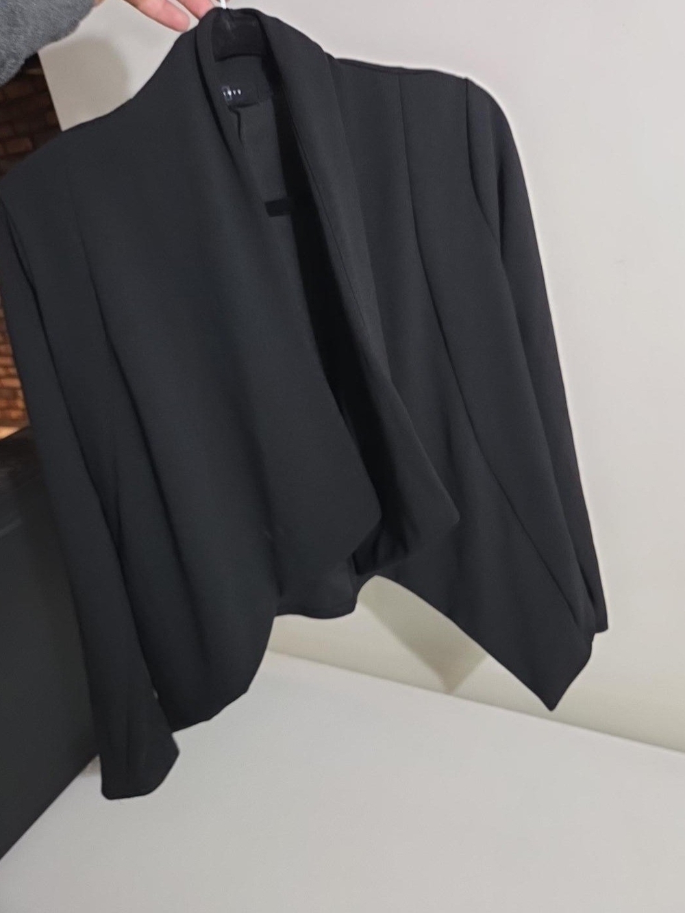 Women's Black Open-Front Draped Blazer - Classic Layering Jacket